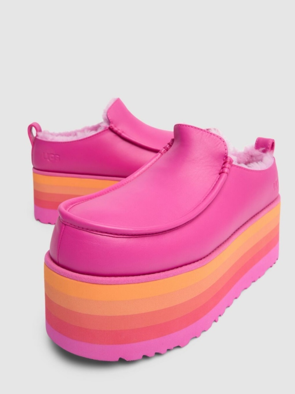 Ugg Unisex adult Urseen platform slippers in pink multi 7 8 - Picture 3 of 4